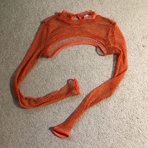 Half mesh orange top